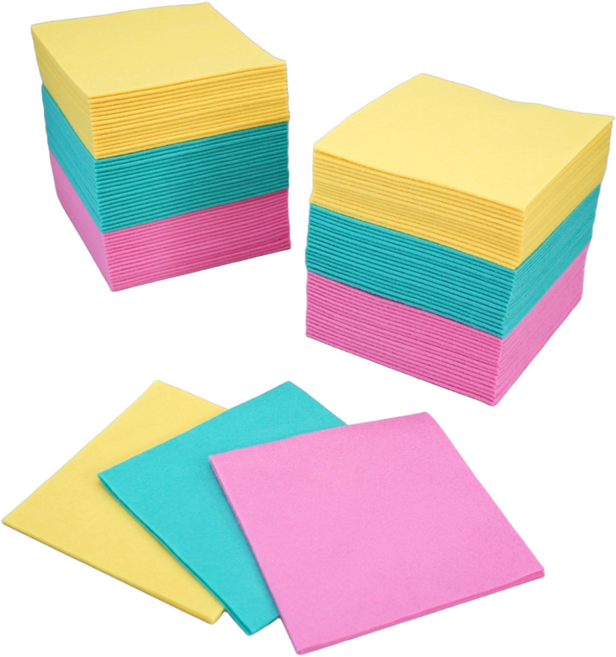 파르텐자 부직포행주 100개 200개 40x40 대용량 벌크 업소용 3색 두꺼운삼색 칼라 독일행주 식당행주 천연펄프 비스코스, 비닐 포장없이 주문, 100장, 1세트