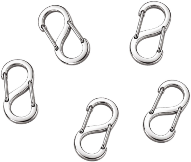 키넬 스테인리스 S형 8자 고리 미니 카라비너 소형, 5개, 실버