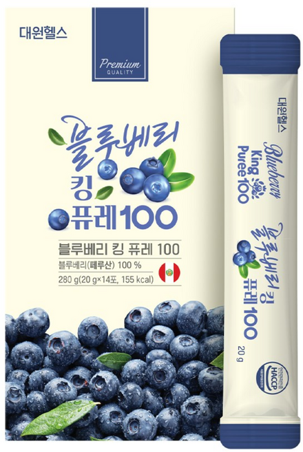 [본사직영] 대원제약 블루베리 킹 퓨레 100 블루베리퓨레, 1박스, 20g