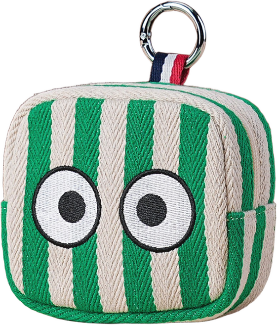 시우리빙 스트라이프 자수 빅아이즈 골프공 파우치, 1개, 그린