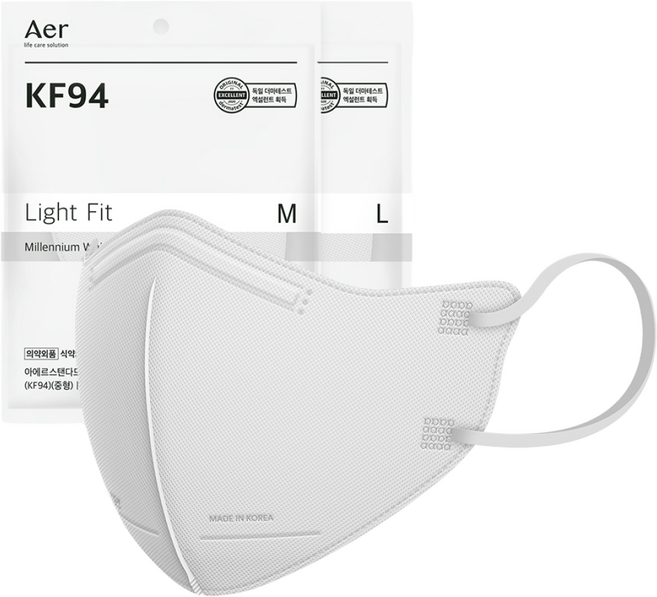 아에르 스탠다드 라이트핏 보건용 마스크 대형 KF94, 1개입, 30개, 화이트