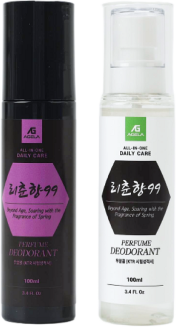 리춘향99 노인냄새 체취제거 향수 스프레이 2종, 2개, 100ml, 싱그런 플로럴향과 우디 플로럴향
