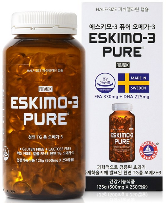 [수입사 직영 특가] SCI급 국제학술지에도 나온 모방할 수 없는 신선함에서 나오는 효과들이 100회이상 발표된 에스키모-3 퓨어 천연 오메가-3 (~26.12.01), 250정, 1개