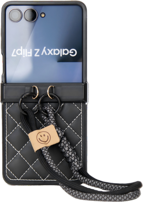 윰스모르 가죽무늬 갤럭시 Z플립 손목스트랩 힌지 보호 케이스