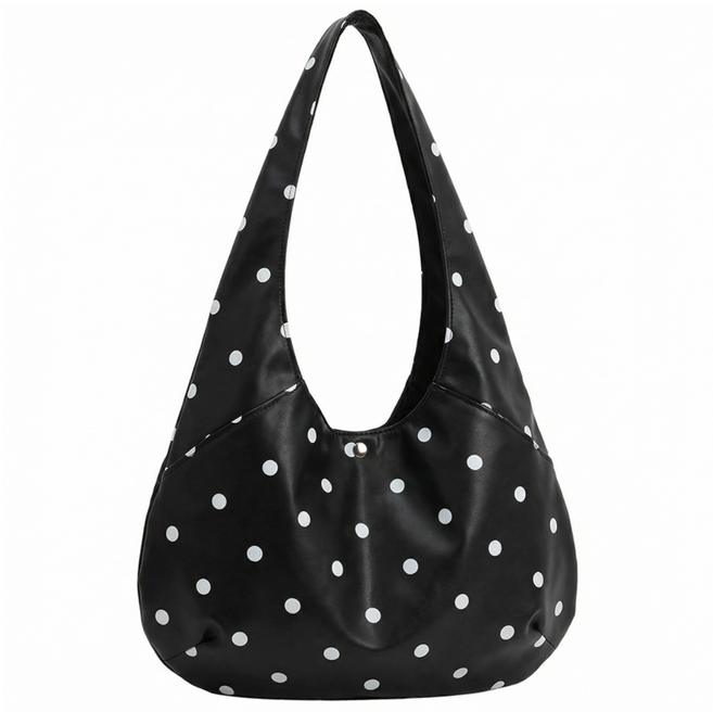 스우 블랙 도트 패턴 PU 가죽 대용량 숄더백 데일리 감성 쇼퍼백 빅백