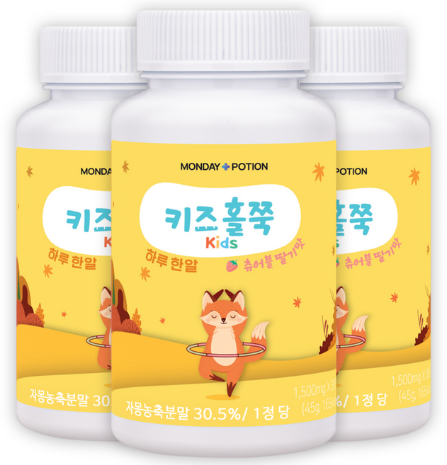우리아이쏙쏙 키즈홀쭉 | 숙지황 홍화씨 차전자피 소아비만 변비, 30정, 3개