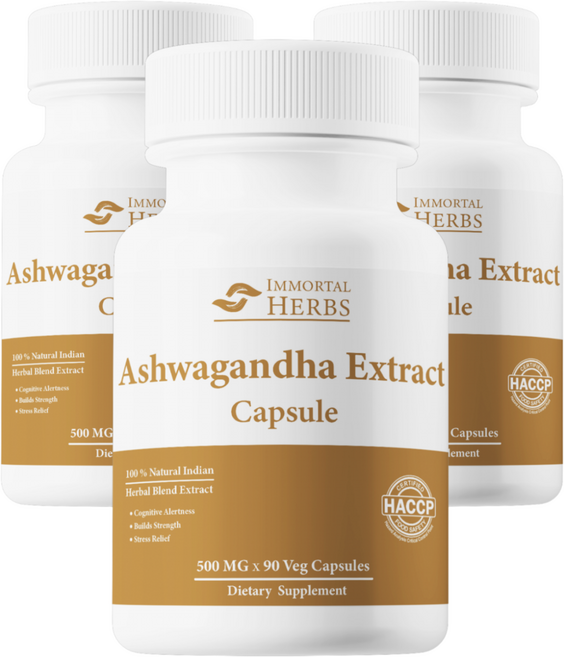 Immortal Herbs 아슈와간다 캡슐 9.55% 위다놀라이드를 1000mg x 90캡슐 알약, 45g, 3개