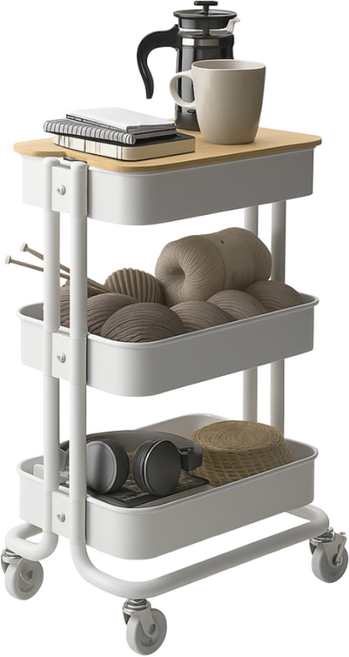 신형 이케아 3단 트롤리 로스코그 + 노로바 뚜껑 수납 선반 이동식 카트