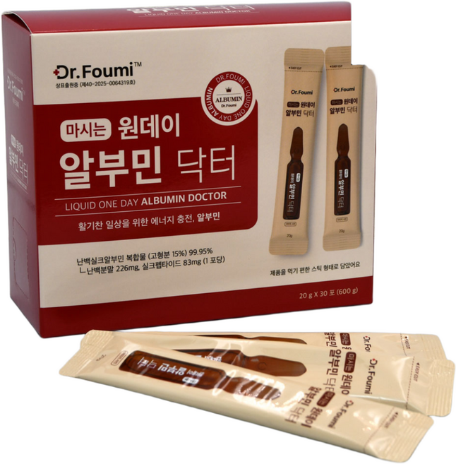 닥터포유미 마시는 알부민 액상 스틱 건강기능식품 난백알부민98% 단백질 영양제, 90개, 20g