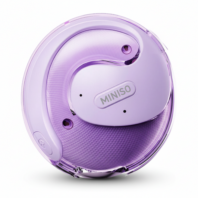 MINISO AI 음성 번역 블루투스 오픈형 귀걸이형 이어폰 스마트 실시간 번역기 외국어 언어 학습기, 퍼플, X15 PRO