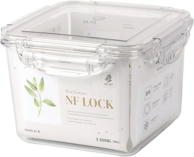 NF LOCK 엔에프락 정사각 트라이탄 밀폐용기 정사각4호 2.6L, 1개, 단품 2.6L