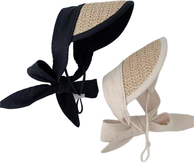 애니파니 여름 강아지 밀집 리본 썬캡, 1개, 큐트 베이지+큐트 블랙