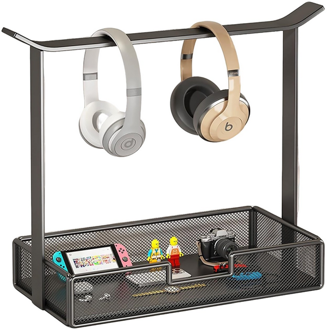 SUKI 심플라인 무타공 수납 헤드셋거치대, 블랙, 1개, sk