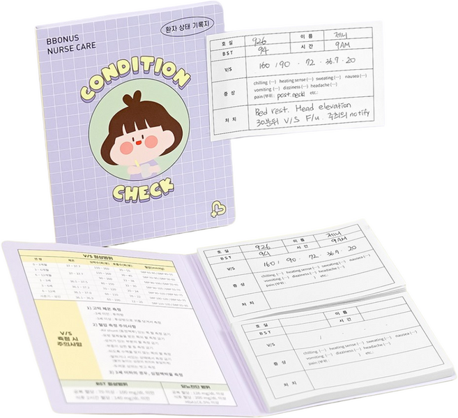 뽀너스 널스 케어 접착식 점착 떡메모지 1개 단품, 바이탈메모지