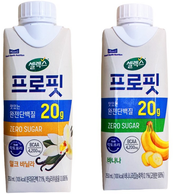 셀렉스 프로핏 밀크 바닐라 250ml + 셀렉스 프로핏 바나나 250ml, 36개