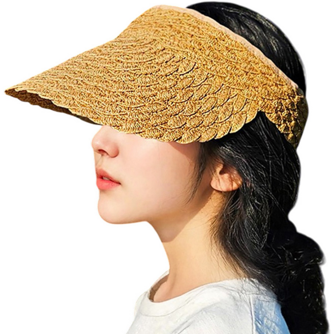 잼젬 밀짚 라탄 라피아 벨크로 돌돌이 여성 썬캡