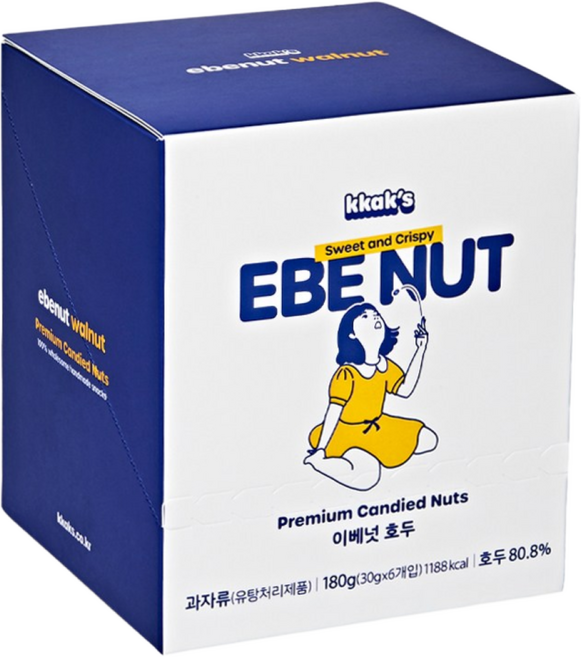 ebenut 이베넛 호두정과 영양 간식 강정 선물 소포장 30g 6팩 180g, 1개