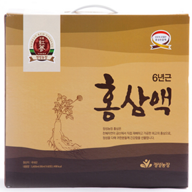 정성농장 6년근 홍삼액 60포 1상자(90mlx60개입) 단맛과 첨가물 없는 100% 순수홍삼, 5.4L, 1개