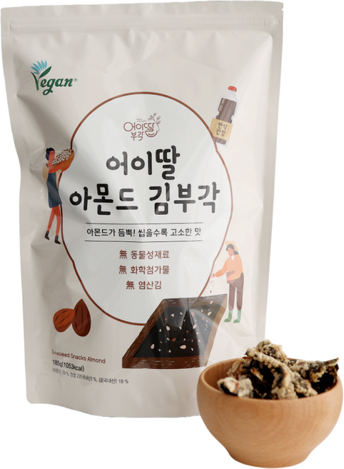 어이딸 아몬드김부각 비건간식 마른반찬 무염산김 무오신채 non-gmo채종유 아이간식, 185g, 1개