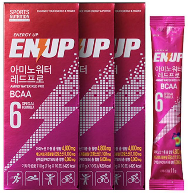 엔업 아미노워터 레드프로 3box 운동전 중 후 수분 아미노산 프로틴 건강, 10회분, 3박스