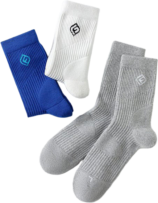 [3켤레 /두꺼운 쿠션]ALIGNX 프리미엄 남성여성 장목 스포츠양말 족저근막 기능성양말, 화이트,그레이,블루, 1세트