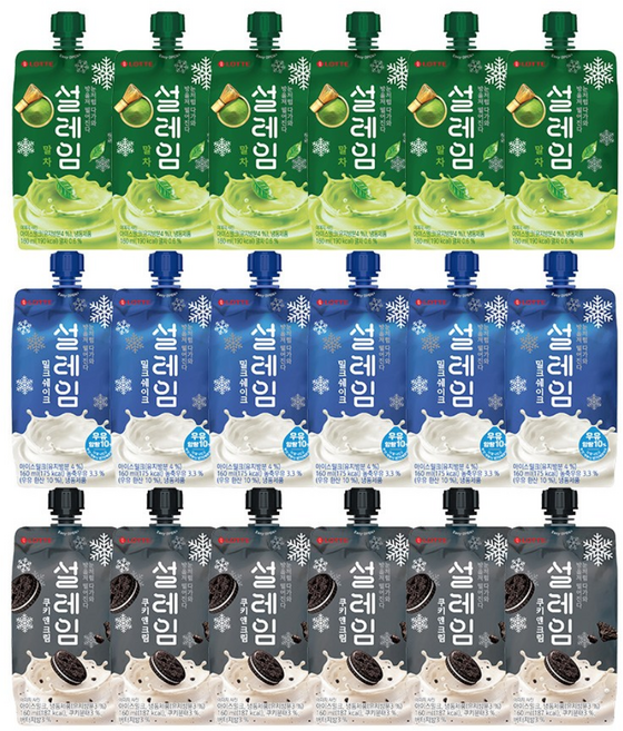 설레임 3종 18개 말차x6+밀크쉐이크x6+쿠앤크x6, 1세트, 2.88L