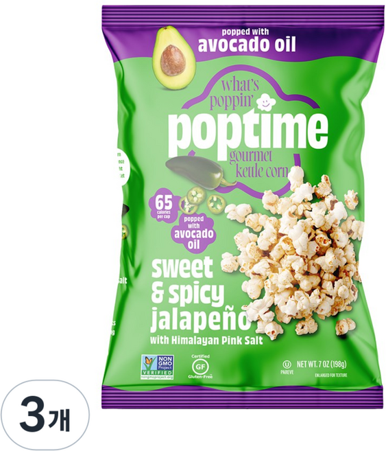팝타임 히말라야 핑크솔트 할라피뇨 아보카도오일 팝콘, 3개, 198g