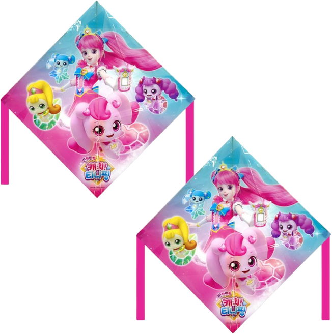 전통민속놀이 연날리기 캐치티니핑 가오리연 2개 한세트(가오리연2+얼레2개) 캐릭터 연날리기 하츄핑연 티니핑연, 1세트