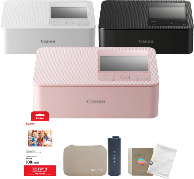 [포토리뷰이벤트] 캐논 셀피 포토프린터 CP1500 + RP-108 용지+아이리버 정품 배터리+악세사리 패키지 (포토앨범/아이리버 하드케이스/포켓융), CP1500 화이트