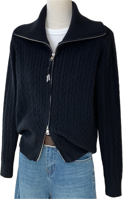 SONOVA 케이블 짚업 니트 가디건 하이넥 투웨이 지퍼 카라