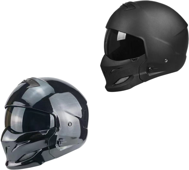 남녀 모두 착용 가능한 레트로 스타일 오토바이 헬멧 세트, 무광블랙