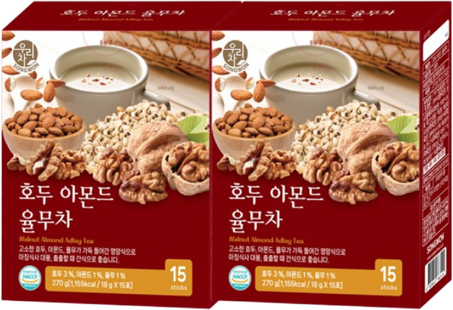 송원 호두아몬드 율무차, 18g, 15개입, 2개