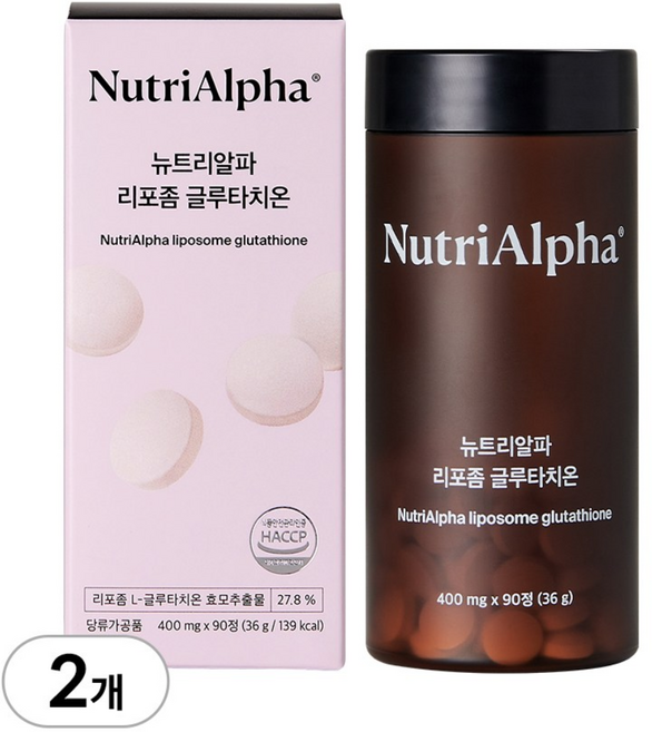 [거품 없는 가격] 뉴트리알파 순도 90% 리포좀 인지질 코팅 글루타치온 3600mg, 2개, 90정