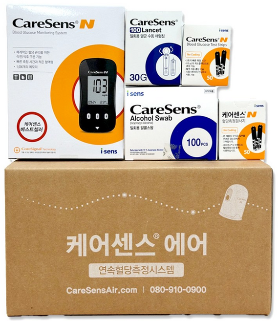 케어센스N 혈당측정기+시험지100매+채혈침100+알콜솜100, 케어센스N 100매 세트, 1세트