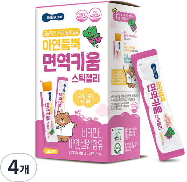 베베쿡 아연듬뿍 면역키움 스틱젤리 14p, 4개, 280g