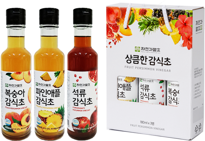 자연과발효 3년숙성 자연발효 복숭아 파인애플 석류 감식초 180m 3병 3가지맛 하나씩, 540ml, 1개