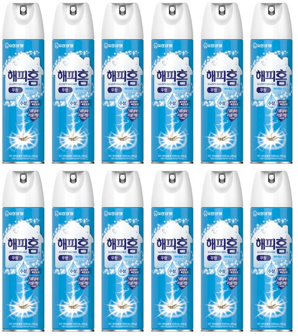 해피홈 유한양행 에어로솔 수성 살충제 무향, 500ml, 12개