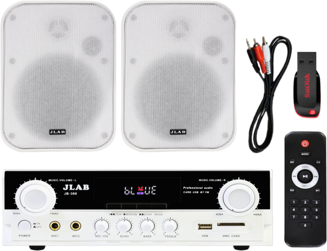 사운드바이 매장용 2채널 블루투스 앰프 벽걸이 스피커 2개 세트 카페 업소용, 고급형 앰프 300W, 고음질 5인치 화이트 스피커 [160W]