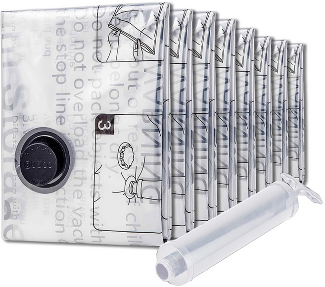 초대용량 진공 이불 압축팩 + 전용펌프 세트, 1개, 8개입