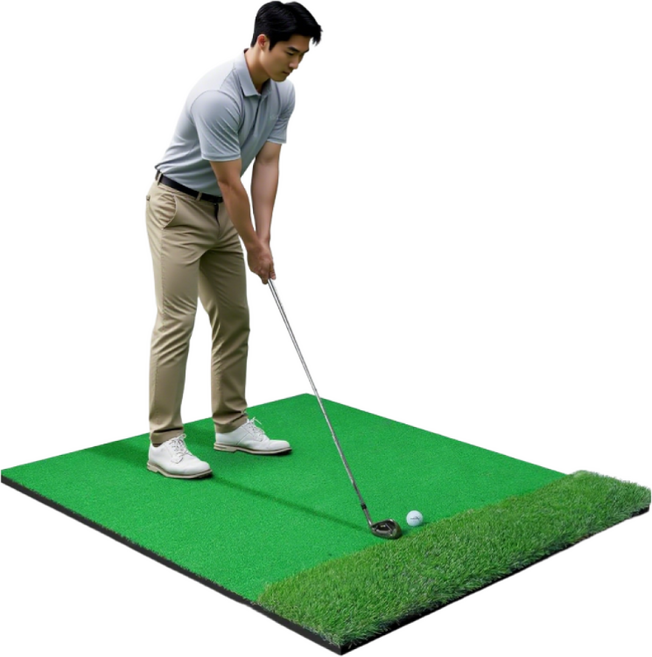 SAIVEINA 프리미엄 듀얼 터프 골프 매트 실내외 연습용 두꺼운 EVA 고탄성 충격흡수 히팅 매트 골프 훈련 스윙 치핑 매트 120cm x 150cm x8 mm, 그린, 1개