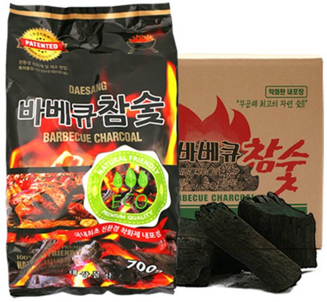바베큐 참숯 700g 1박스(20EA/착화제 중량 포함) 숯 차콜 구이용숯 캠핑숯 바베큐용숯 바베큐용 차콜 봉지숯, 20개