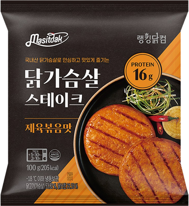 [랭킹닭컴] 맛있닭 닭가슴살 스테이크 제육볶음맛, 10개, 100g