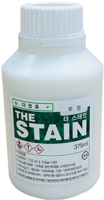노루페인트 THE STAIN 더 스테인 / 용량 375ml / 내 외부 겸용 전천후 친환경 수성 오일스텐, 투명 / 375ml, 1개