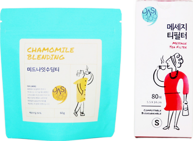 [DASI1369 만원으로 쏜다] 카모마일블렌딩티 미드나잇수딩티 60g 잎차+메세지티필터 소형 한세트, 1개입, 1개, 미드나잇수딩티+메세지티필터