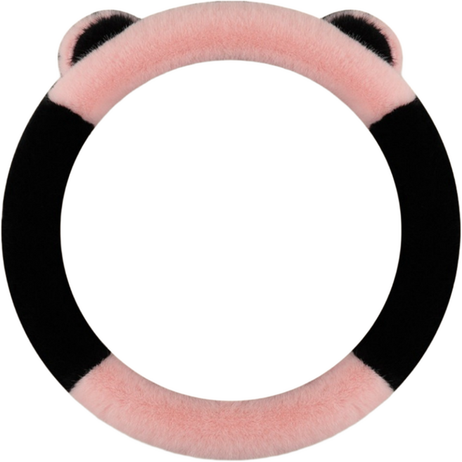 자동차 귀여운 보온 따듯한 극세사 겨울용 핸들커버, 블랙+핑크