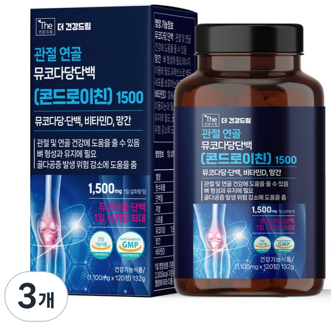 더건강드림 관절 연골 뮤코다당단백 콘드로이친 1500, 3개, 120정