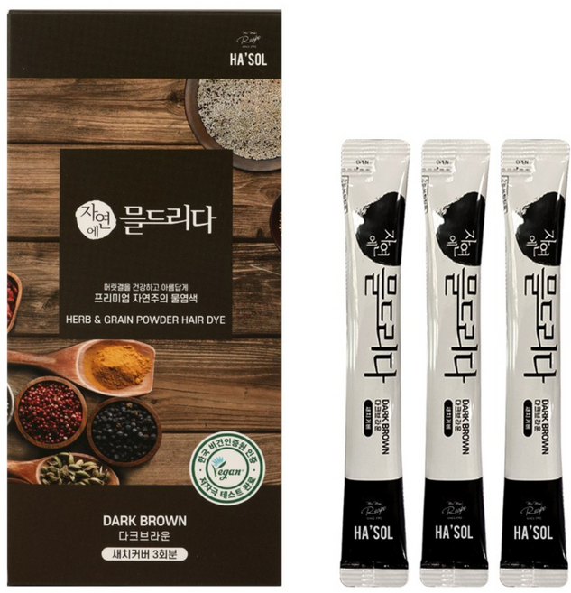 7위 - 헤솔 자연에믈드리다 염색약 3회분 냄새 가려움 없는 순수 물염색 남자 여자 새치 흰머리 순한 저자극 염색약,