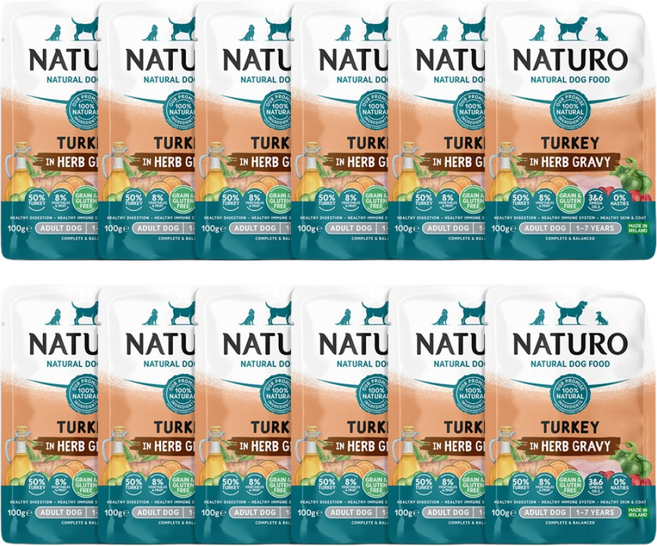 내추로 독 파우치 칠면조 그레이비 강아지 주식 습식사료, 100g, 12개