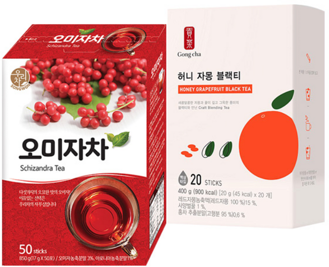송원 오미자차 50T +공차 허니자몽 블랙티 20T, 50개입, 850g, 1개