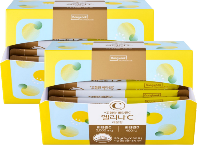 동국제약 엘리나C 고함량 비타민C 분말 면역 2000mg 비타민D 400IU, 90g, 2개